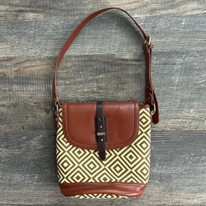 Spartina 449 Pender Saddle Shoulder Bag - Green, Cream, Cognac Brown